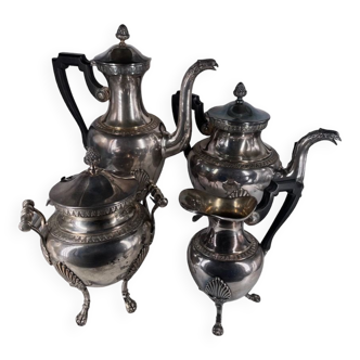 Empire style coffee and tea service in silver metal. Marked RM for Roux-Marquiand 20th century