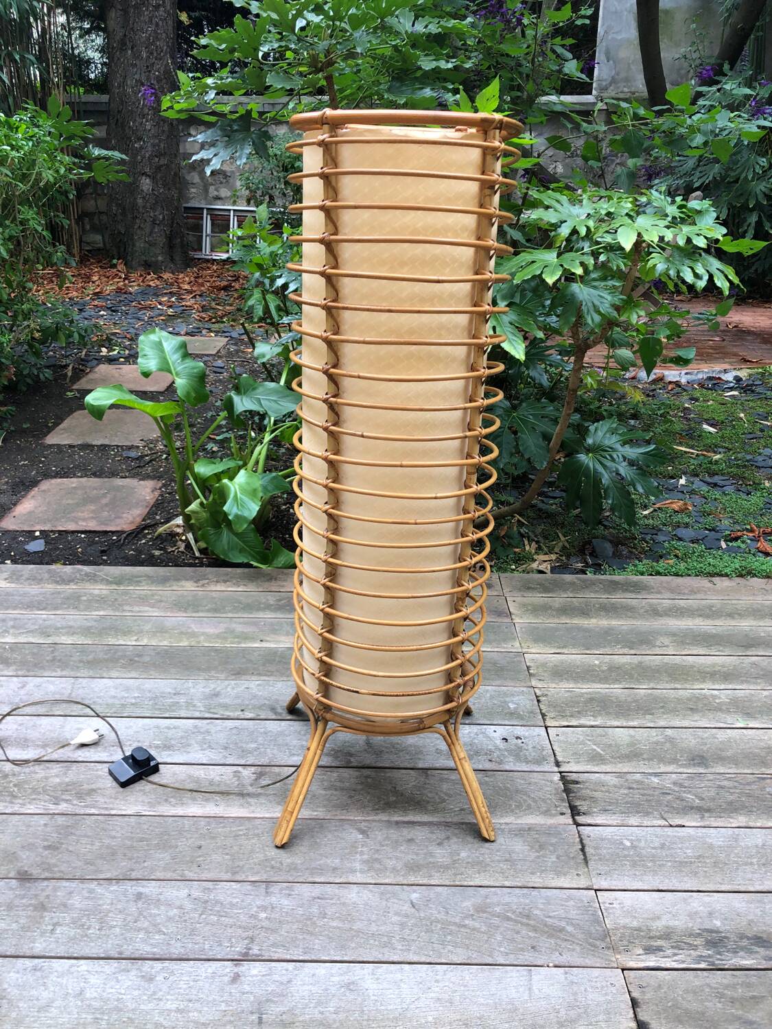Bamboo, rattan and paper floor lamp from the 60s