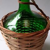 Demijohn green and wicker