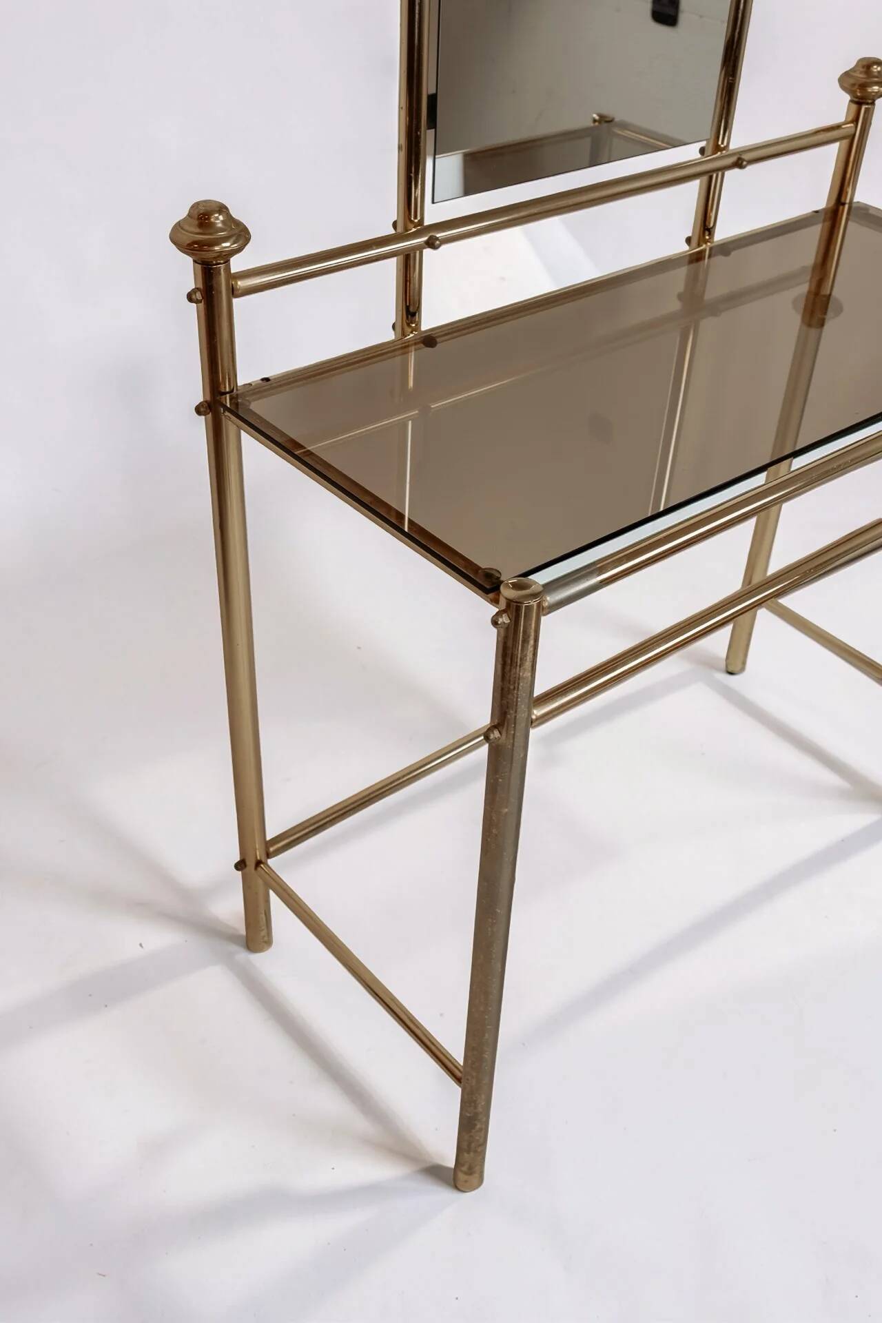 Coiffeuse vanity vintage en laiton avec tabouret