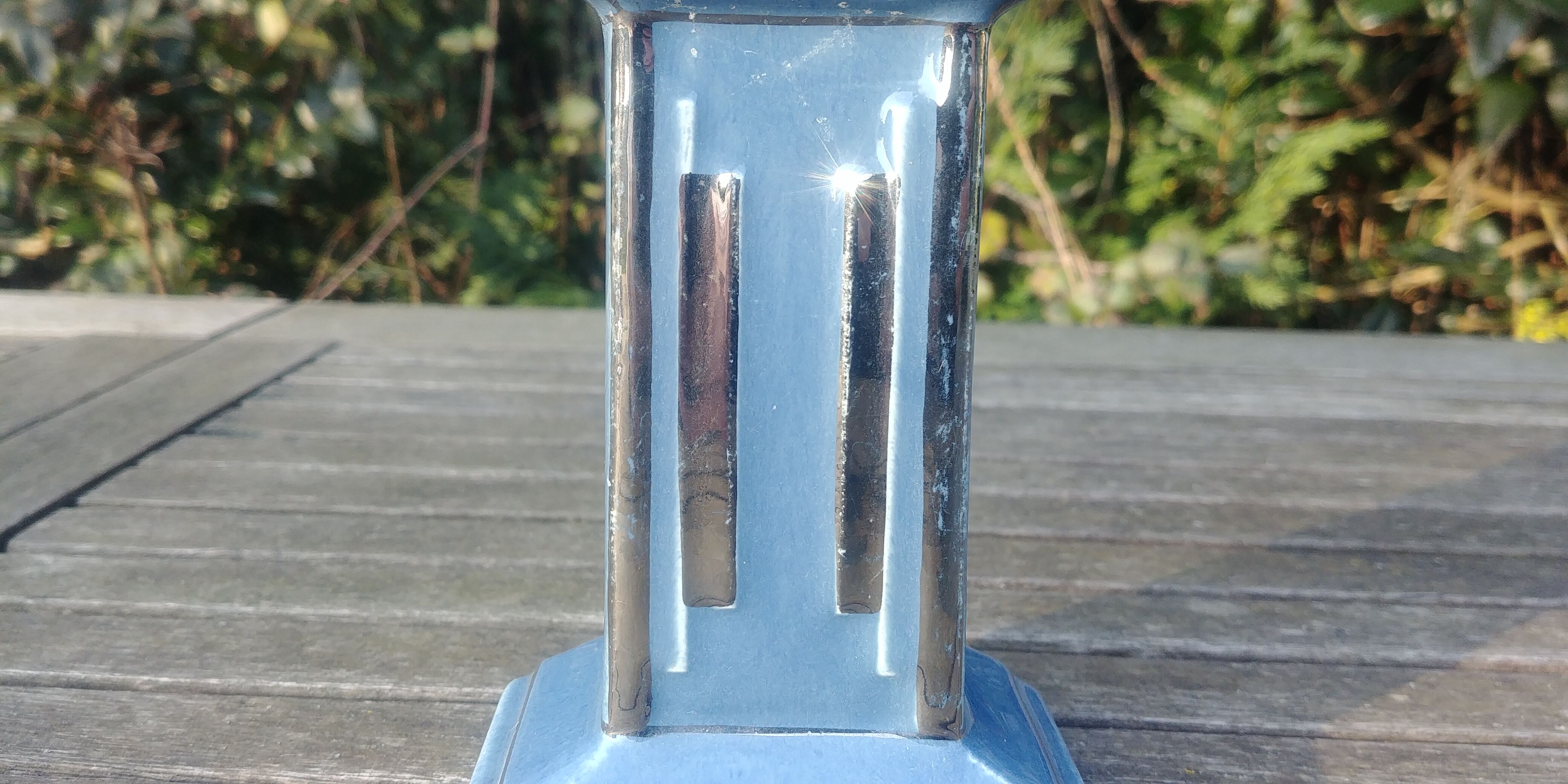 Empty pocket glazed ceramic blue column shape art deco 20s/30s