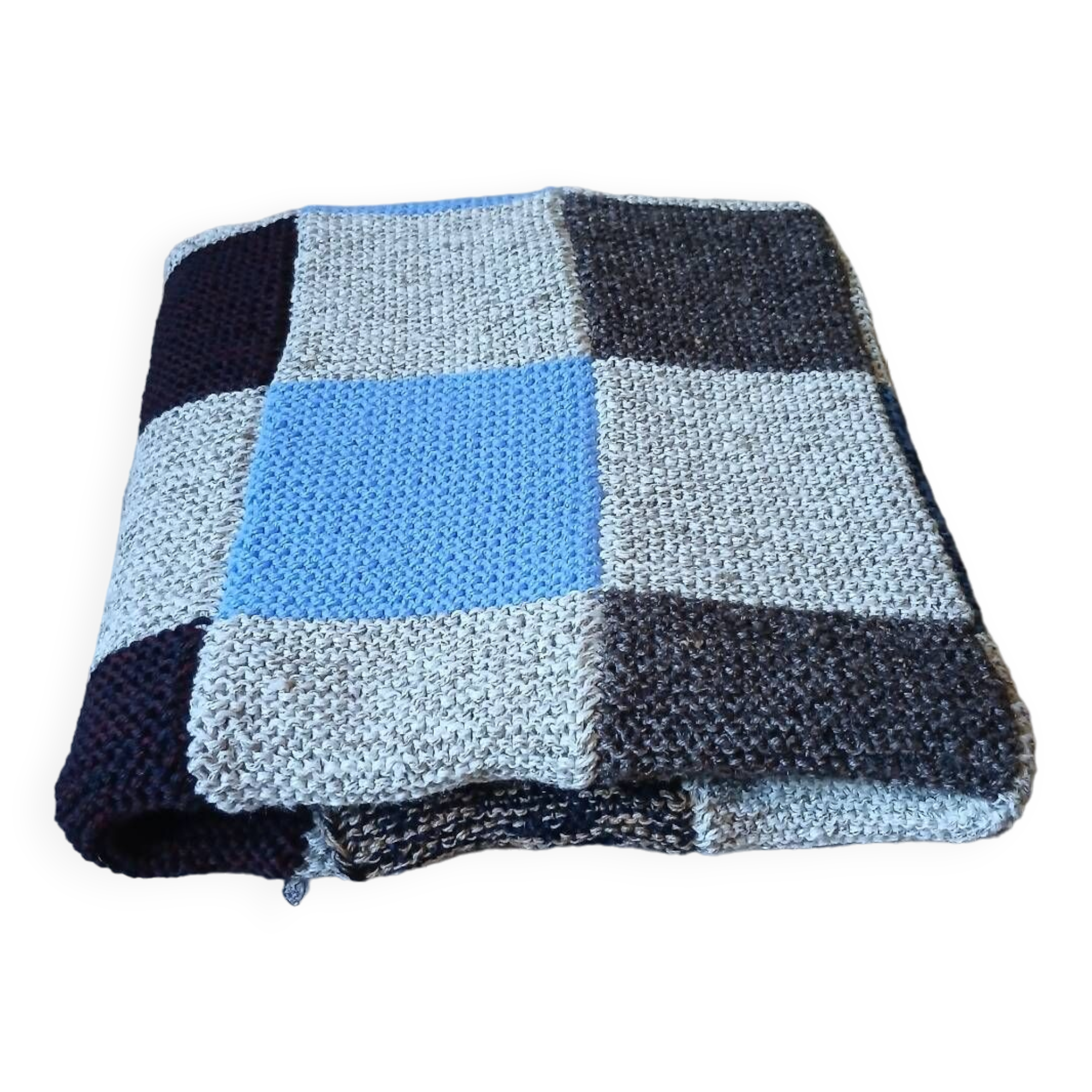 Hand knitted patchwork plaid