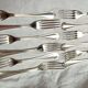 Set of 12 silver metal table forks from christofle model "spatours"
