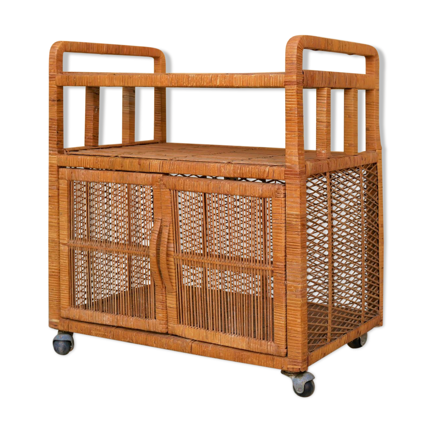 Meuble de rangement vintage en rotin