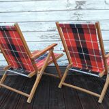 Pair of folding camping chairs Plidéal vintage 1950