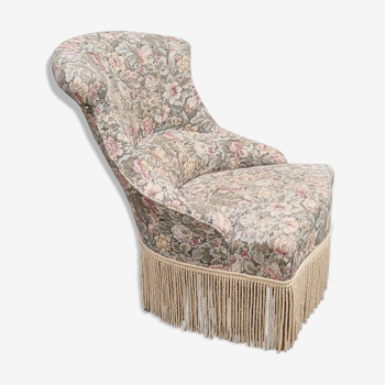 Fauteuil crapaud tapisserie fleurie vintage années 50