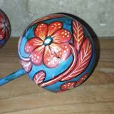 Pair of handmade Mexican maracas in painted gourd – 1960s/70s