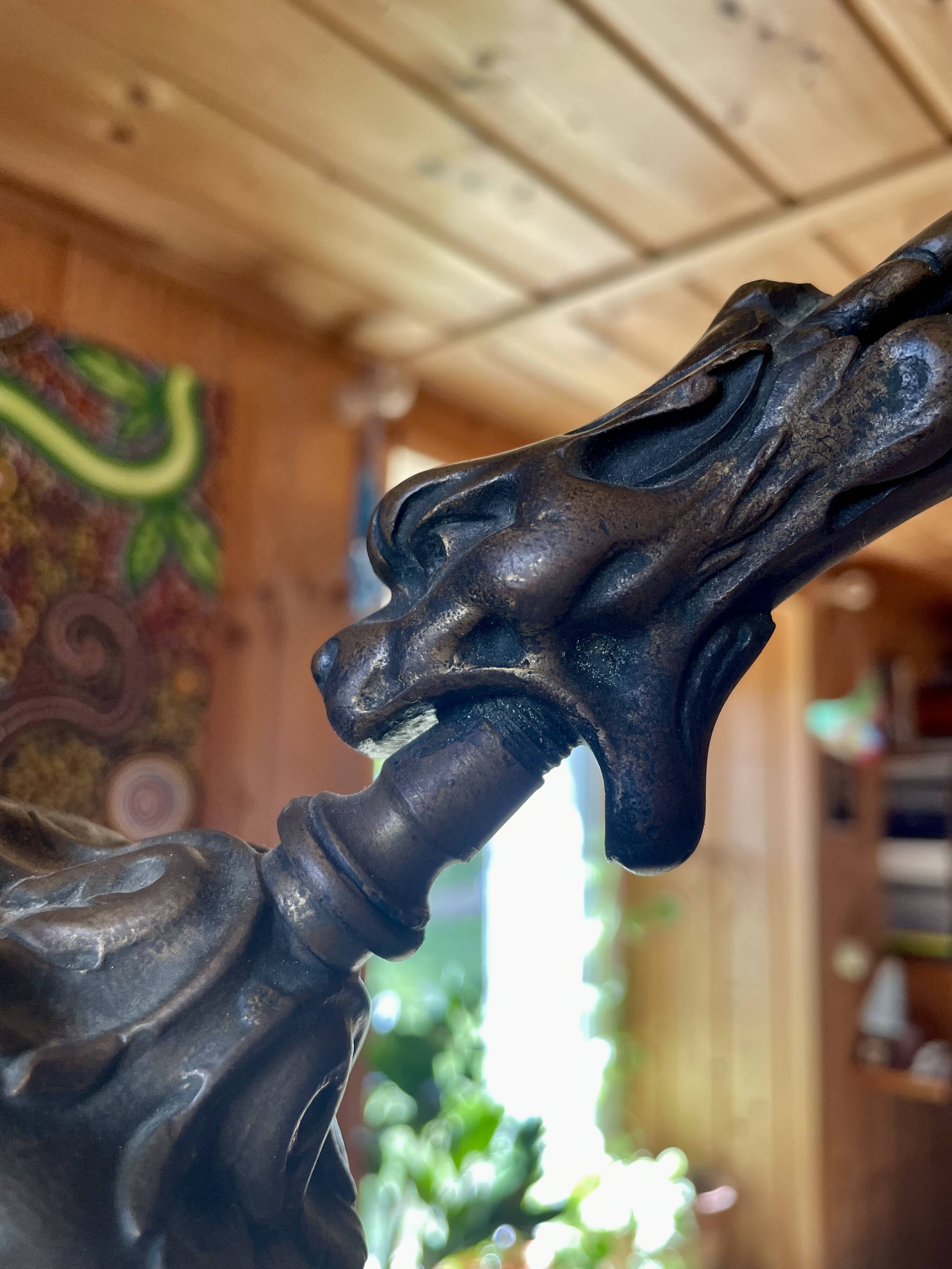 Large bronze chandelier, opaline tulip, early 20th century