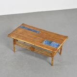 Coffee table with blue ceramic tiles by Robert and Jean Cloutier