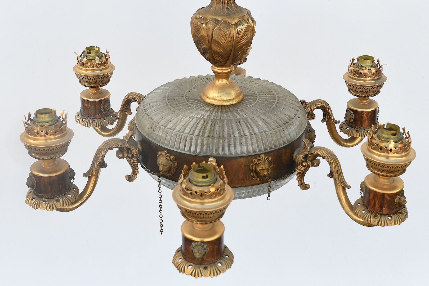 Golden bronze and glass chandelier