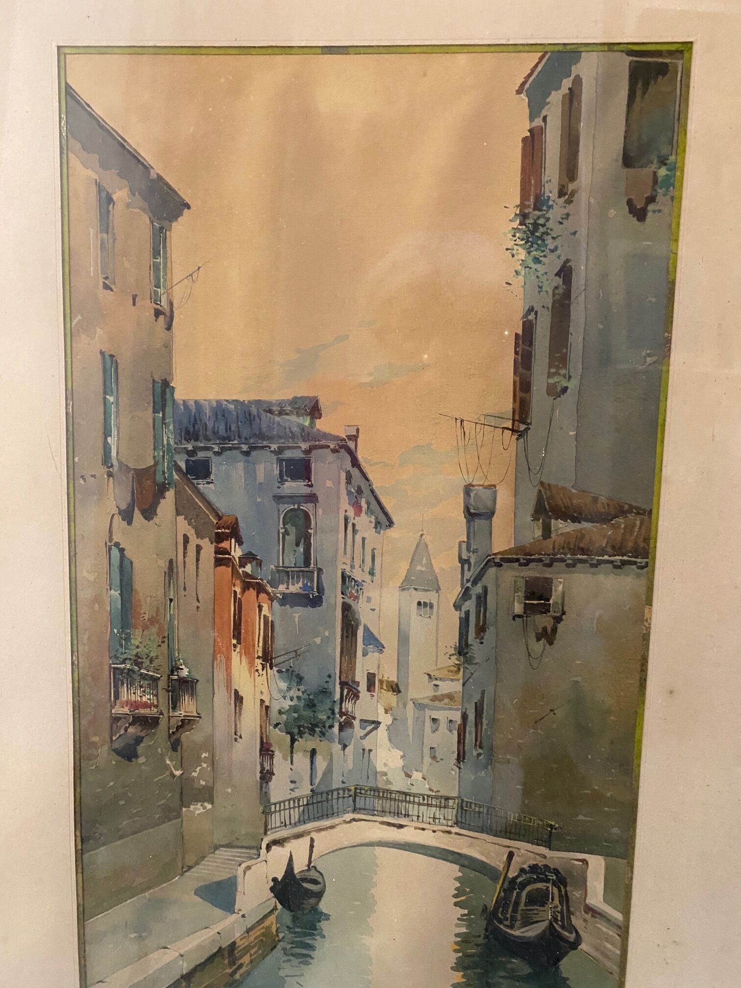 Watercolor signed f. jeannin gros - rialto in venice framed and under glass early twentieth century