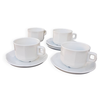 4 White cups and saucers