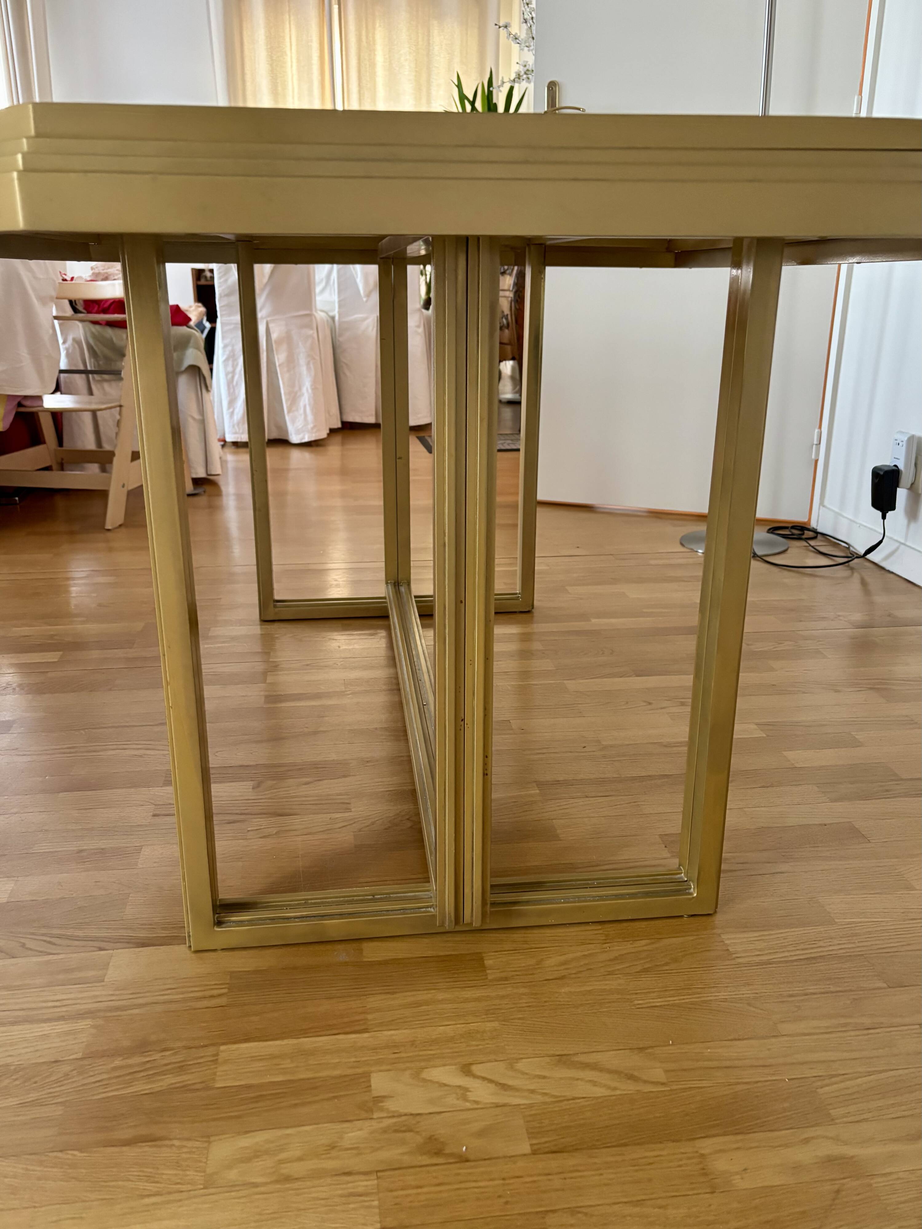 Dining table in brass and smoked glass, Italchrome