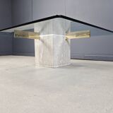 Travertine and brass coffee table by Artedi, 1980s
