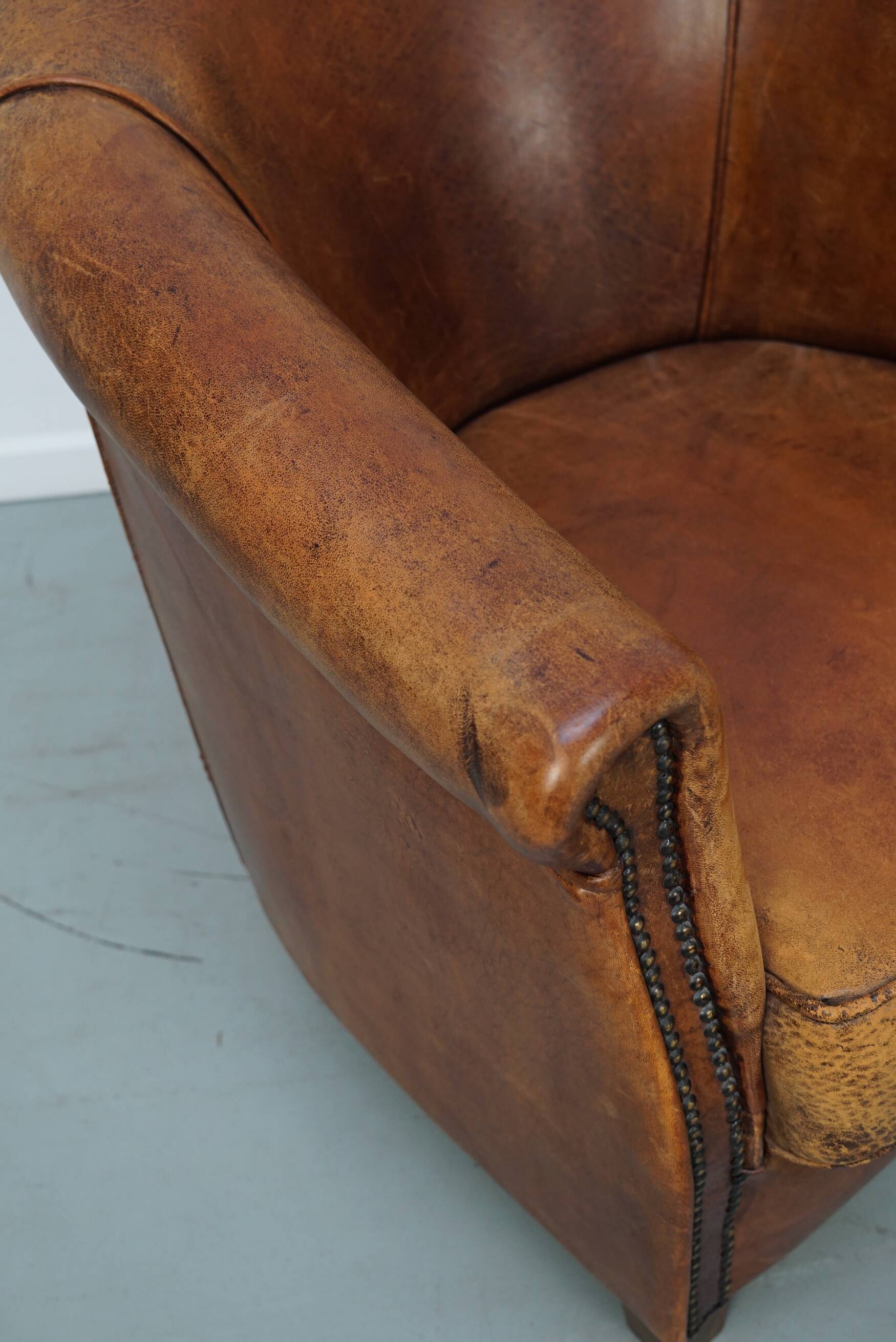 Vintage Dutch Club Chair in Cognac Leather