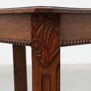 French Art Deco Side Table with Fluted Legs, Carved Frieze and X-Stretcher,