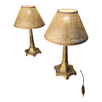 pair of regulated golden lamps 1960 bedside 35x21 with fluted lampshade