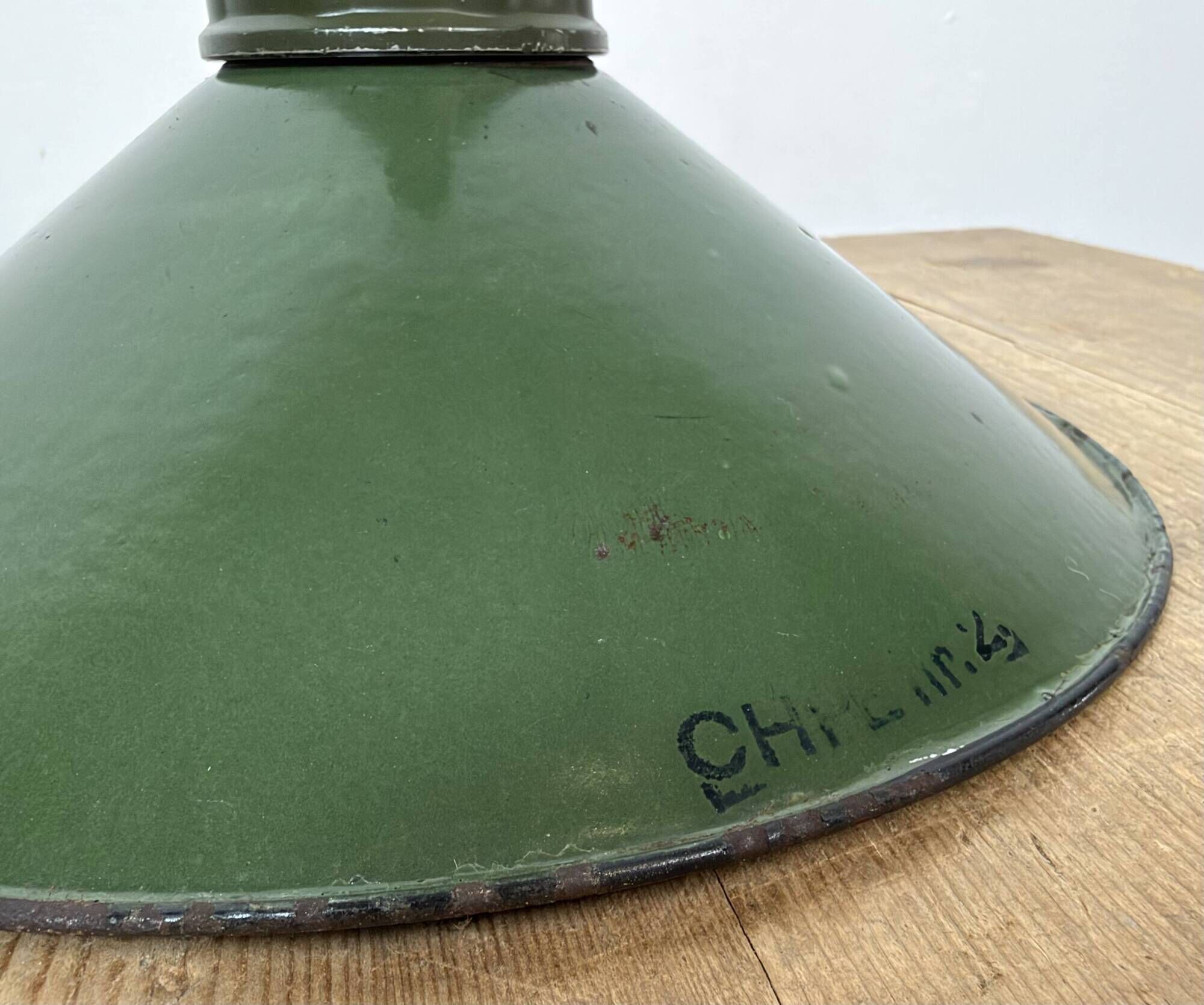 Industrial Green Enamel Military Pendant Lamp with Cast Aluminium Top, 1960