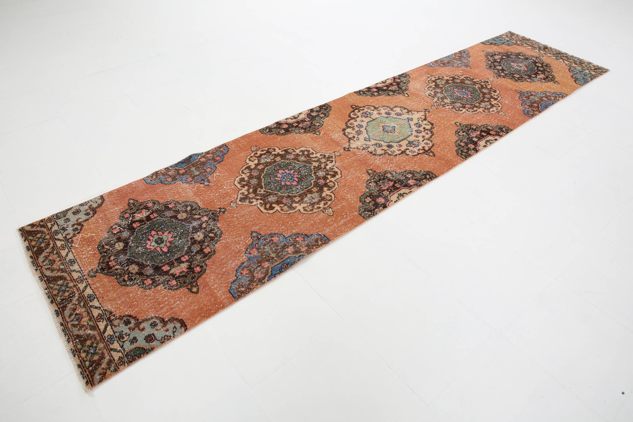 3x12 Oriental Orange Persian Runner Rug, 89x384Cm