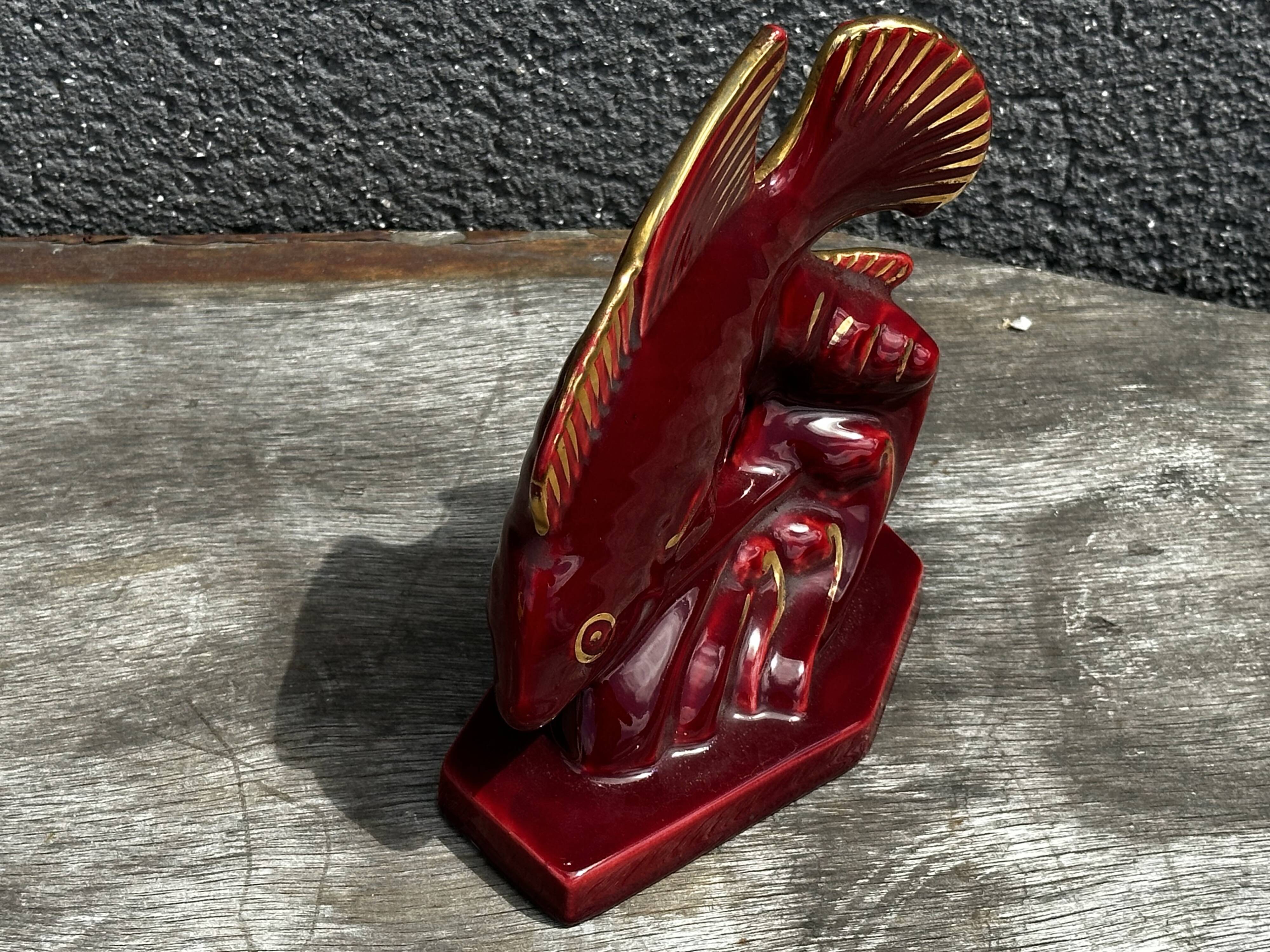 Art Deco sculpture 1930-1940 - Signed ceramic fish