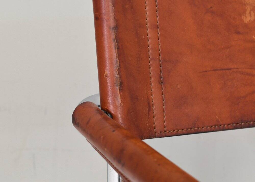 S34 dining armchair in cognac saddle leather by Mart Stam for Fasem, 1970s