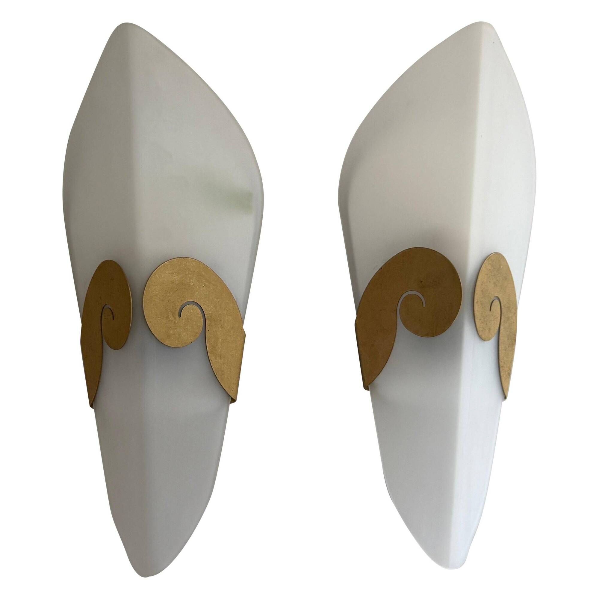 Pair of glass and metal wall lights AGE, 1980s, Italy