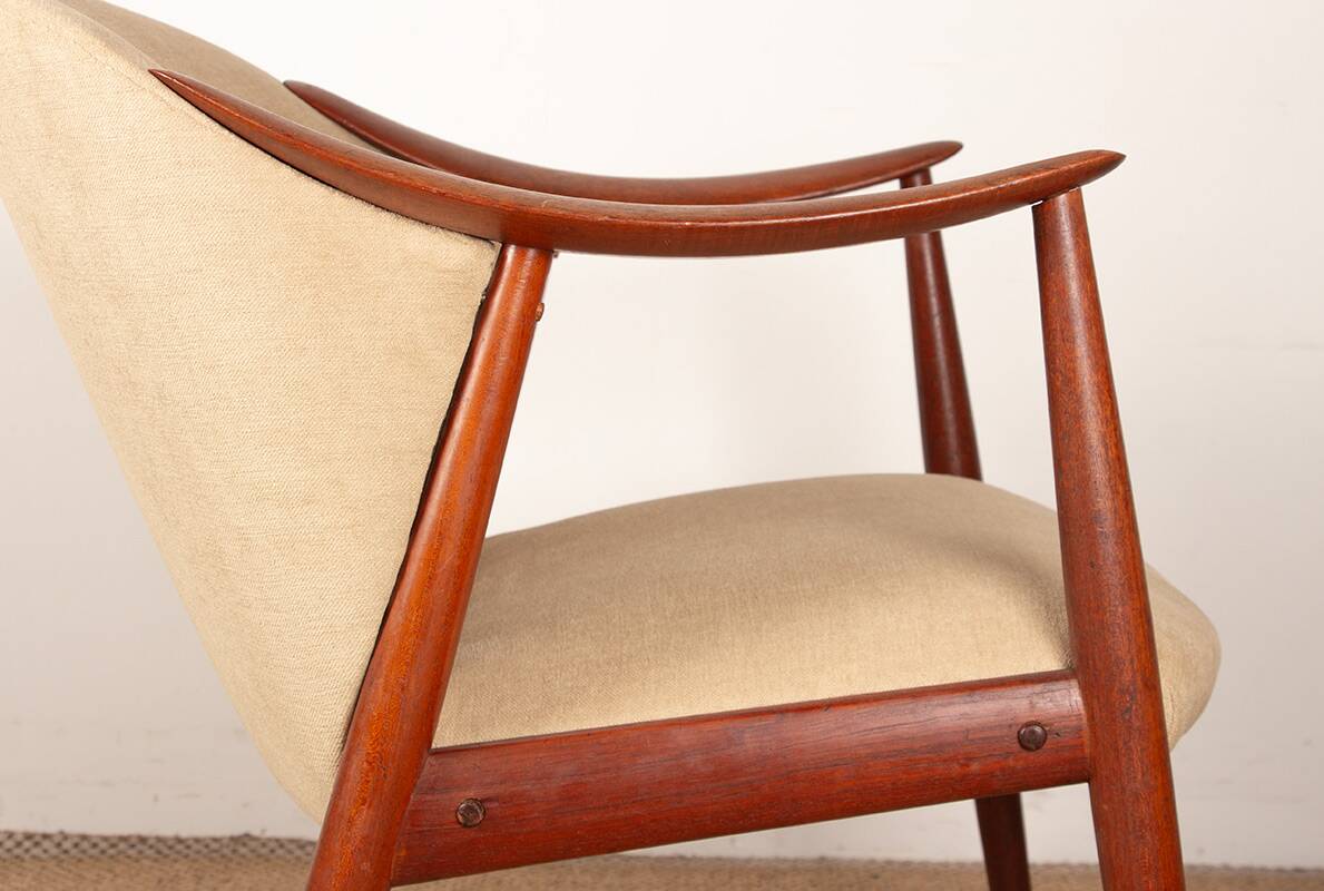 2 Scandinavian armchairs in teak and fabric, new Tyrol model, Gerhard Berg.