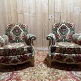 Pair of Louis XV style velvet bergère armchairs