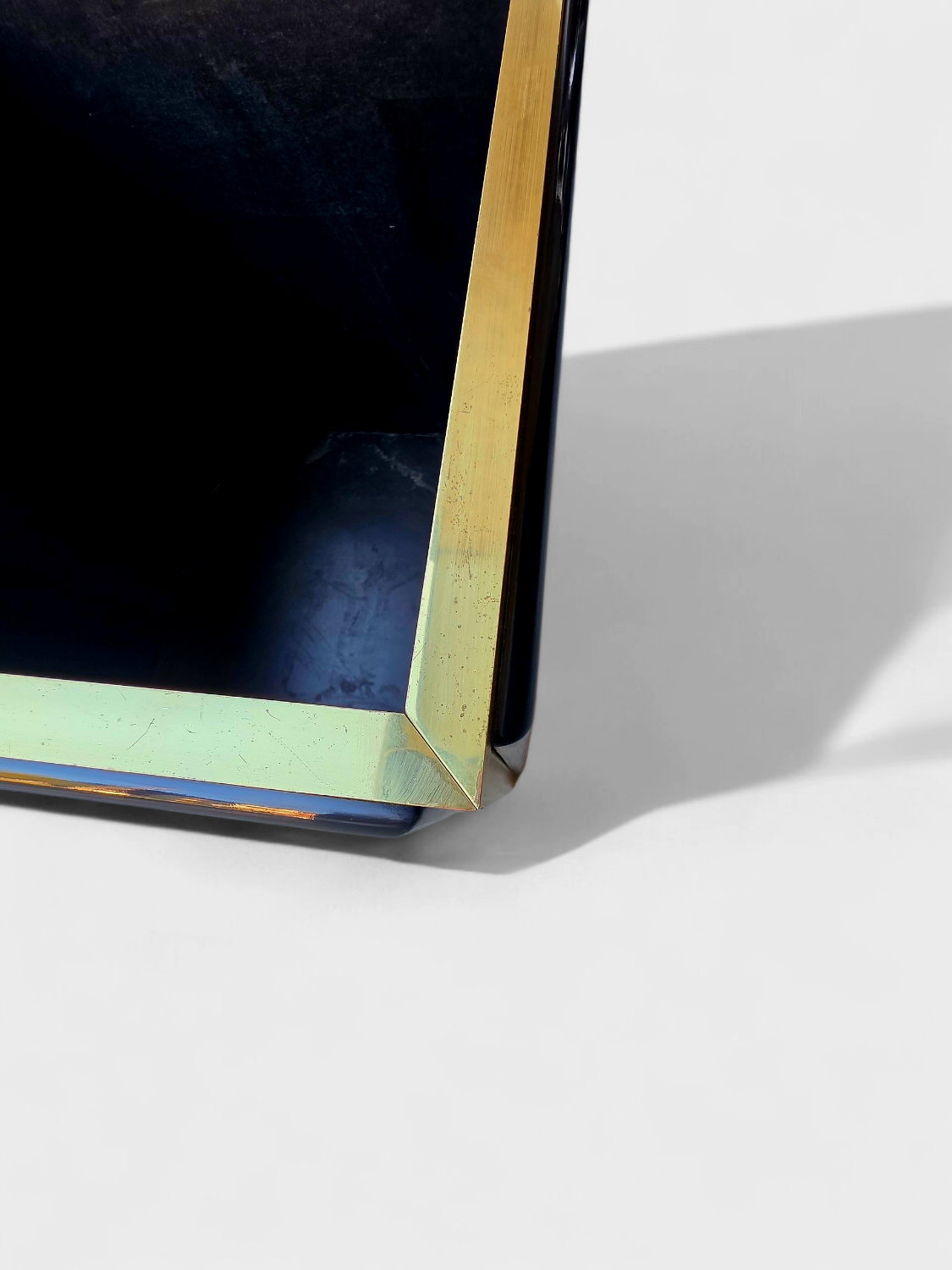 Brass cache-pot & black lacquer – attributed to Claude Mahey – circa 1970