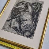 Preparatory study, charcoal sketch by Maurice de Bus – Gilded frame, 32 x 42 cm