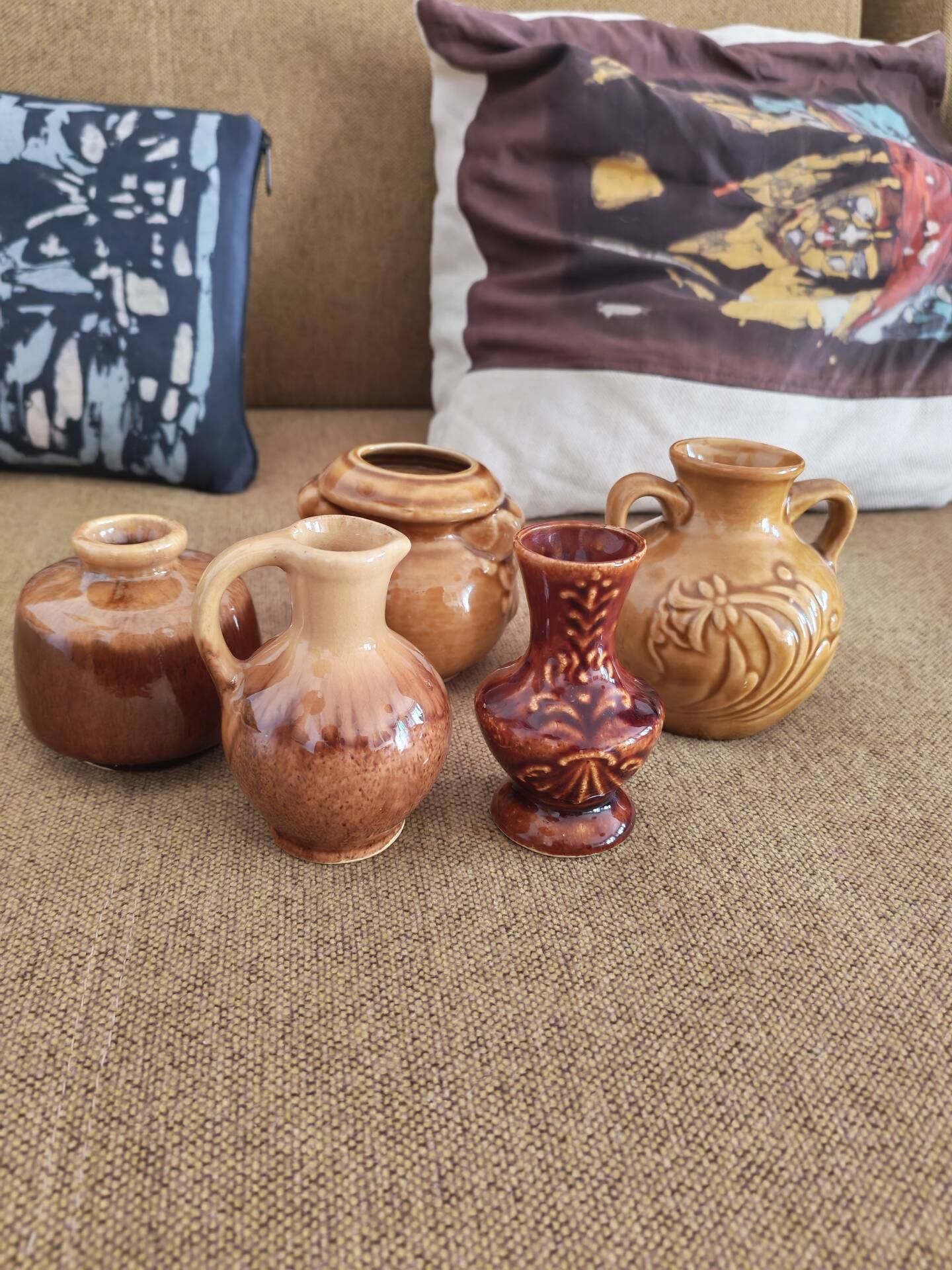 Lot de 5 mini vases pichets rétro en céramique émaillée 