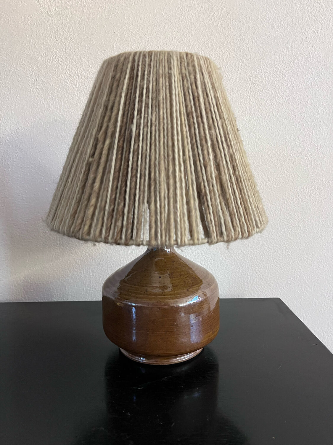 Vintage stoneware lamp and wool lampshade