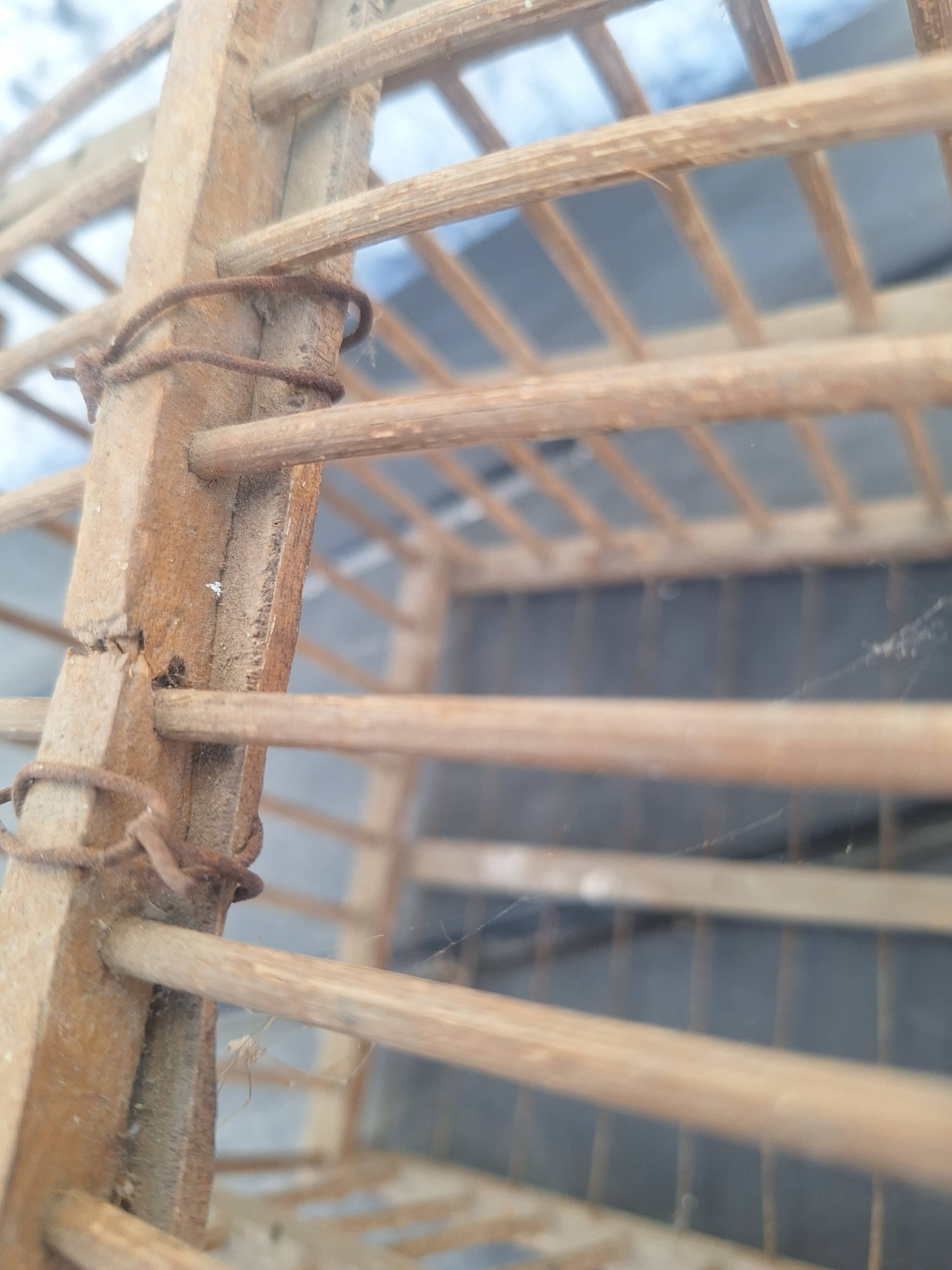 Old wooden bird transport cage