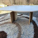Adjustable travertine coffee table eye shape