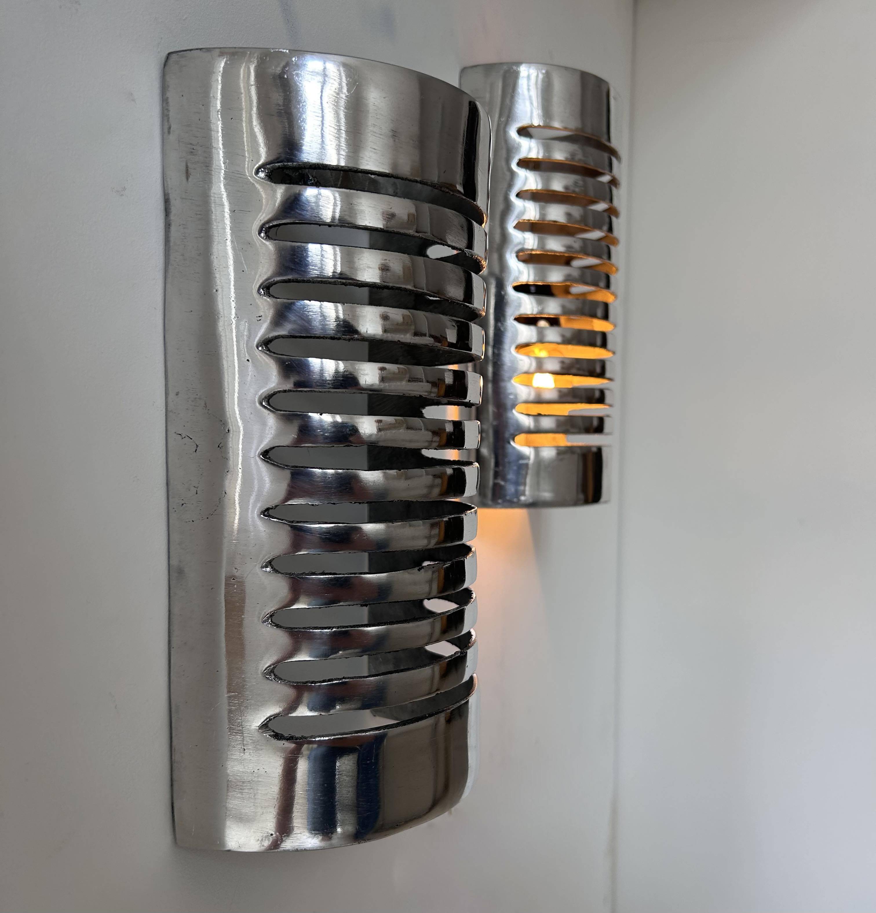 Pair of vintage wall lights, chrome metal, France 1970