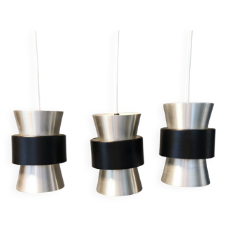 Three beautiful smaller pulley-shaped hanging lamps 1970-80s Denmark.