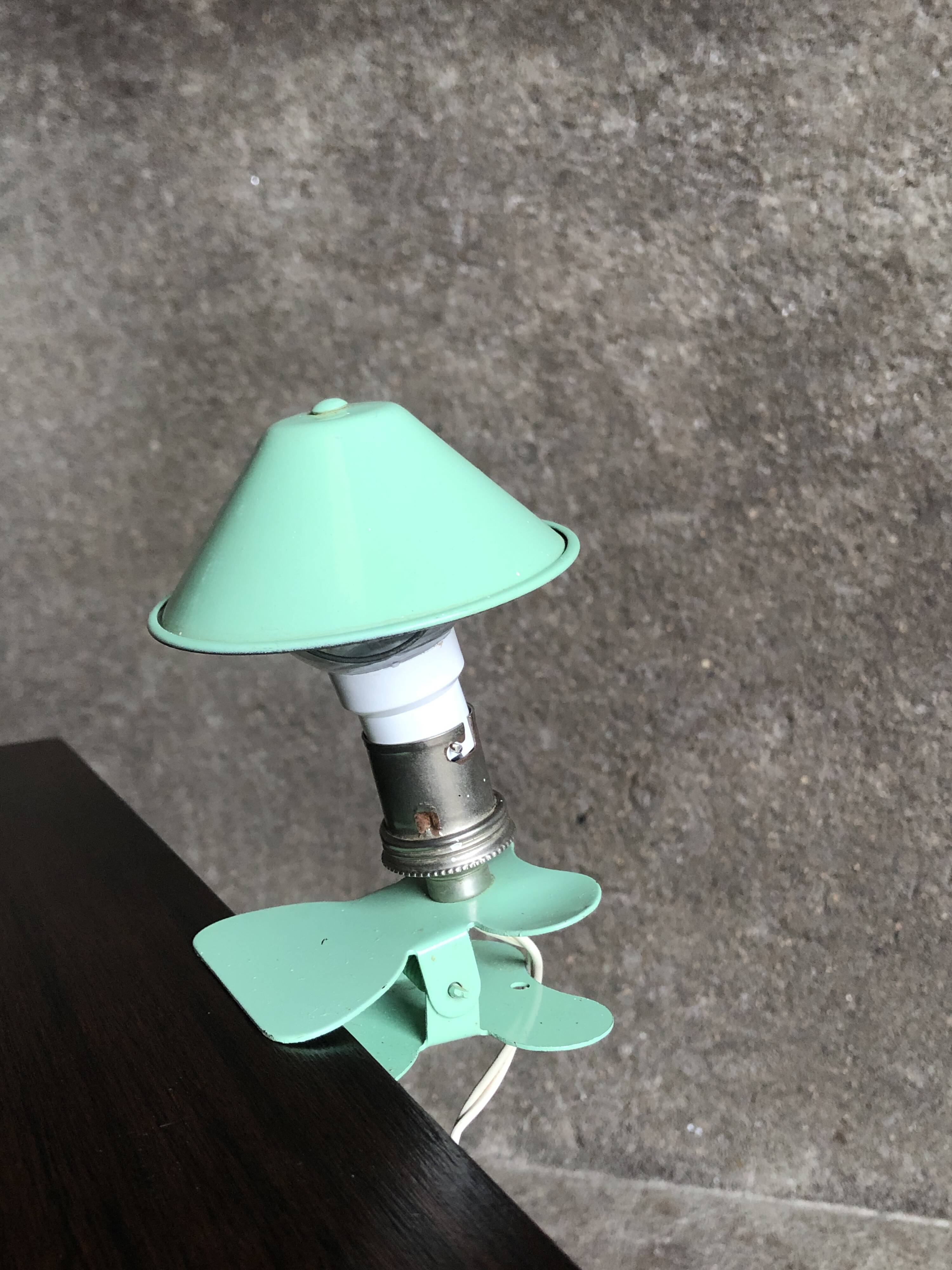 Vintage mint green mushroom clip/reader lamp, 1960s