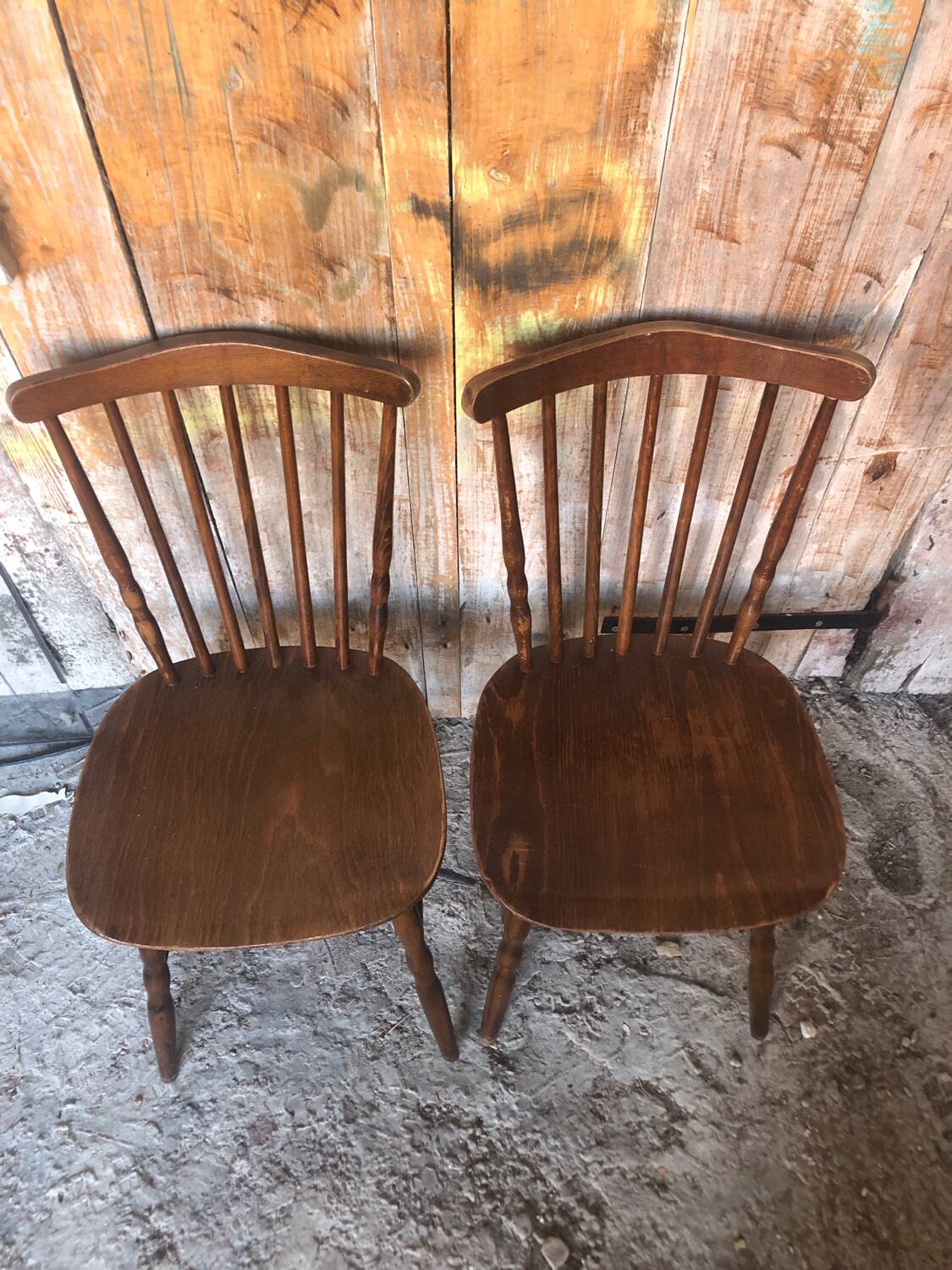 Pair of vintage Baumann western style wooden chairs #a326