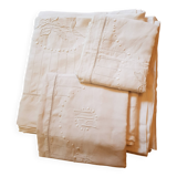 Hand embroidered linen sheet and its 2 matching pillowcases monogrammed BM