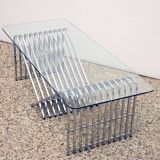 Coffee table in chromed metal and crystal, 1970s
