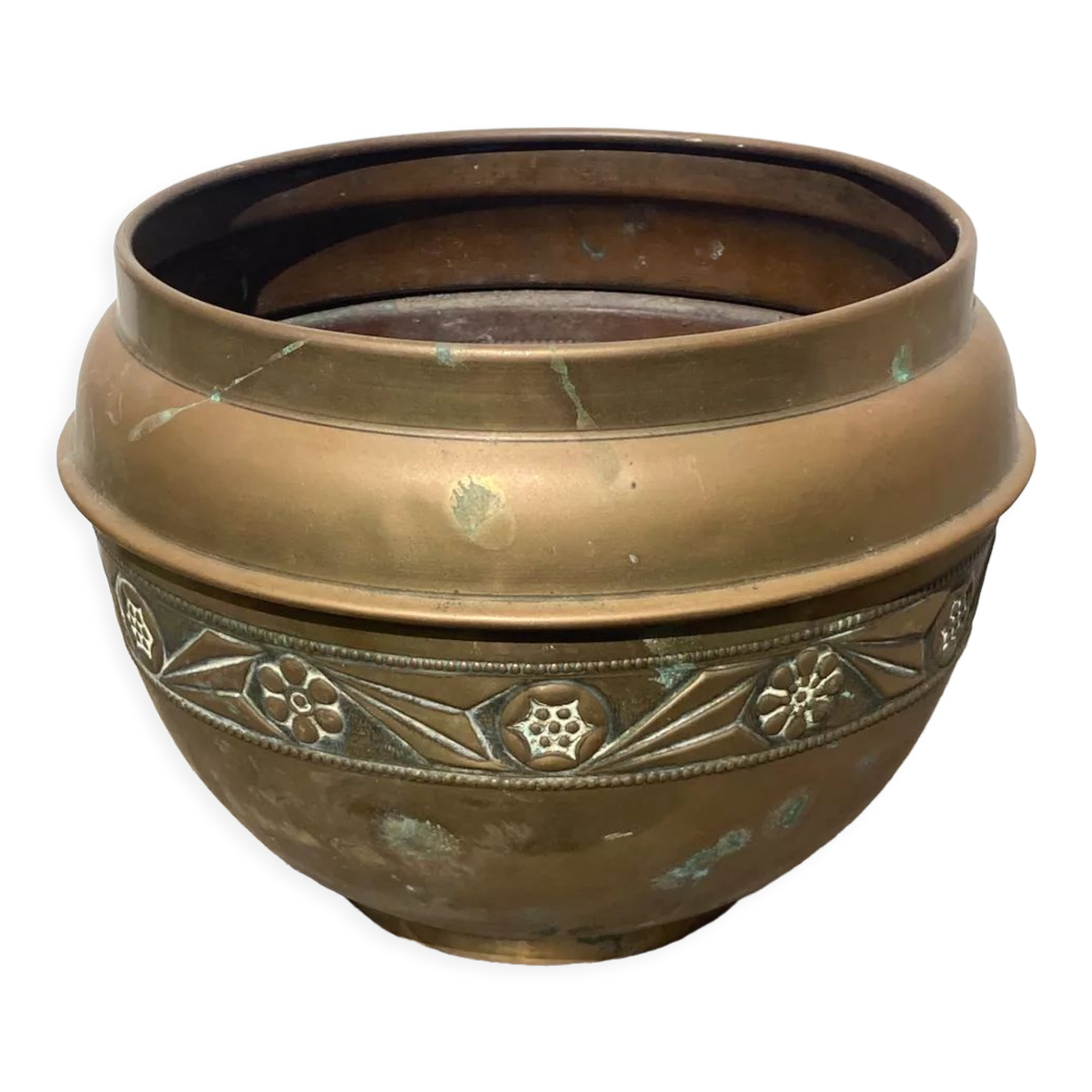 Pot cover in brass chiseled 1960 art nouveau
