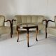 1930s French Art Deco Coffee Table, Beech Wood & Glass, Curved Design