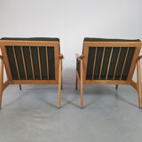 Pair of vintage Scandinavian beech armchairs
