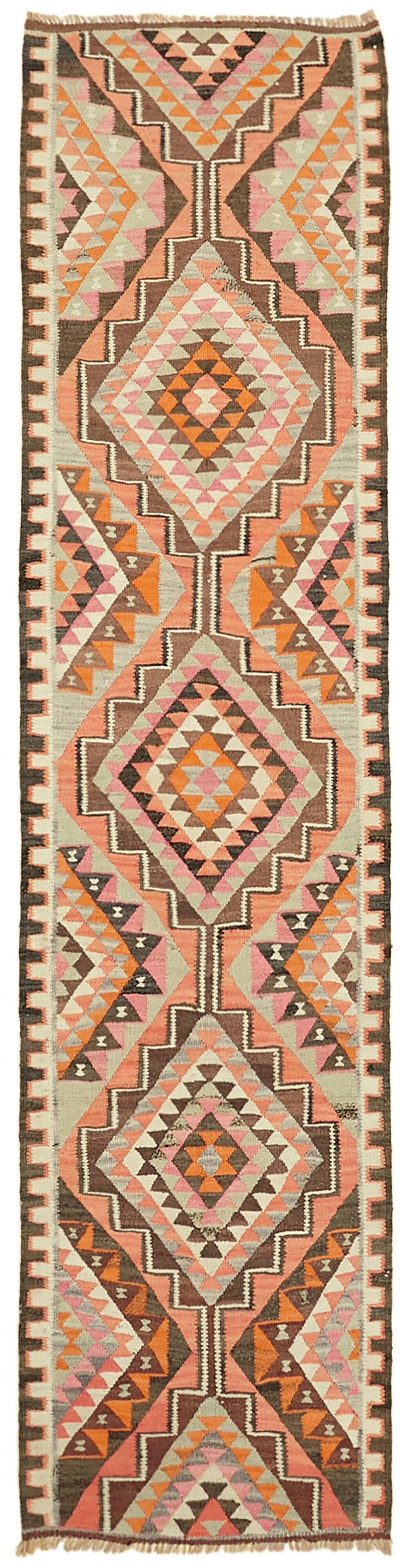 Turkish Handwoven Vintage Herki Kilim 90 cm x 344 cm