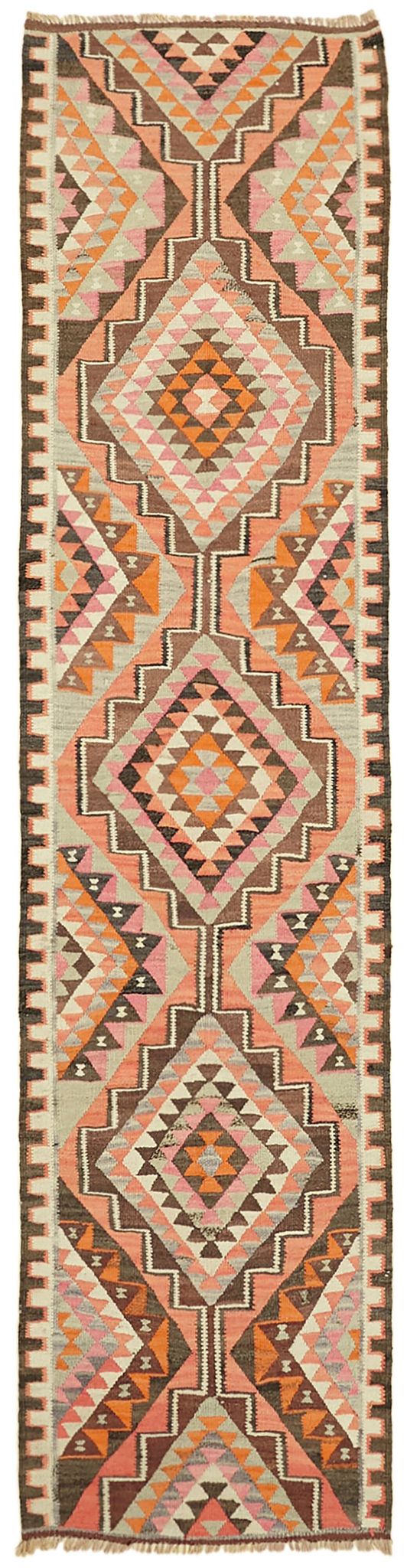 Turkish Handwoven Vintage Herki Kilim 90 cm x 344 cm