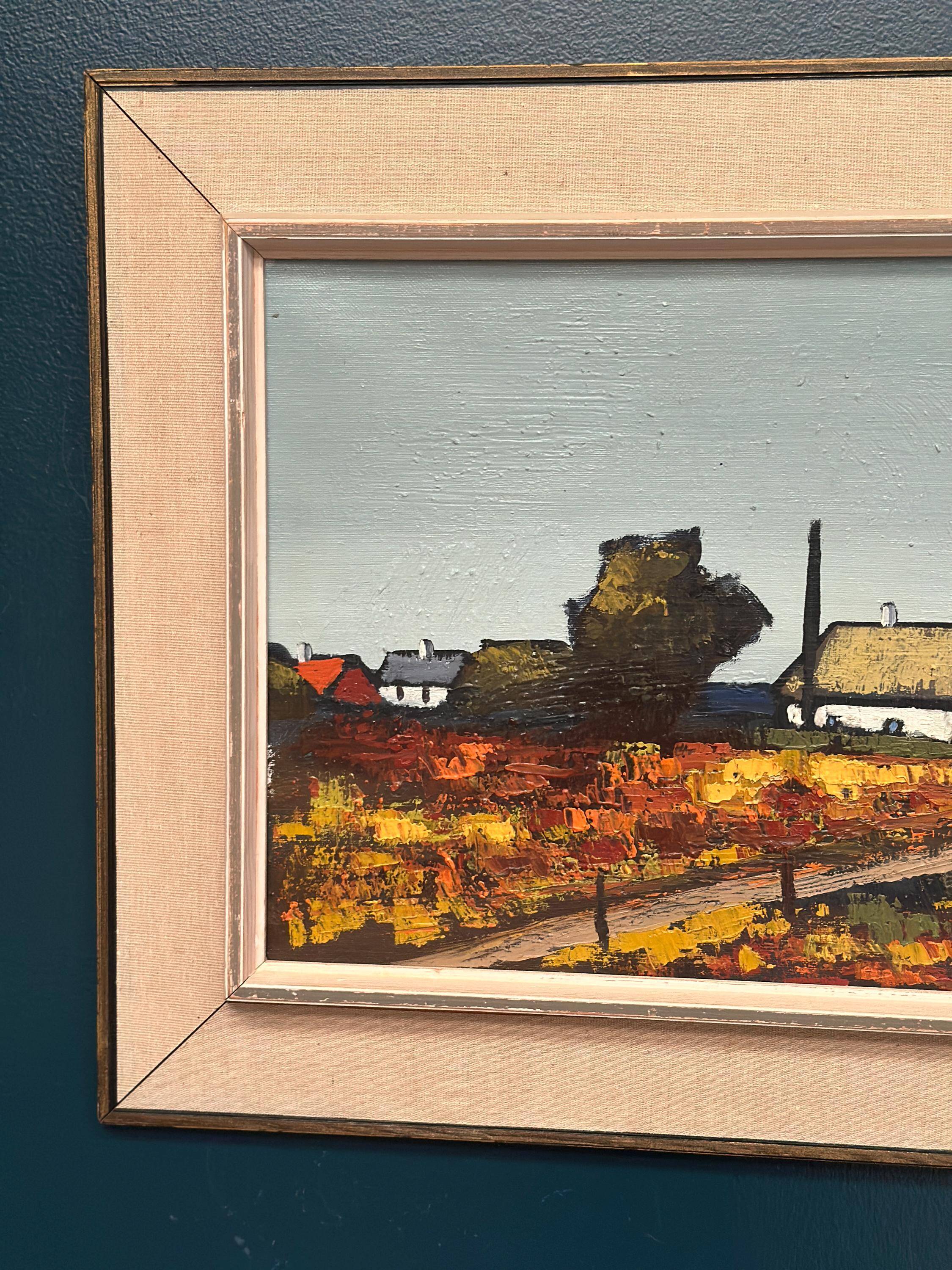 Huile sur toile suédoise mid-century paysage encadrée par Saxhup – 1966