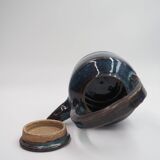 Blue and brown stoneware teapot