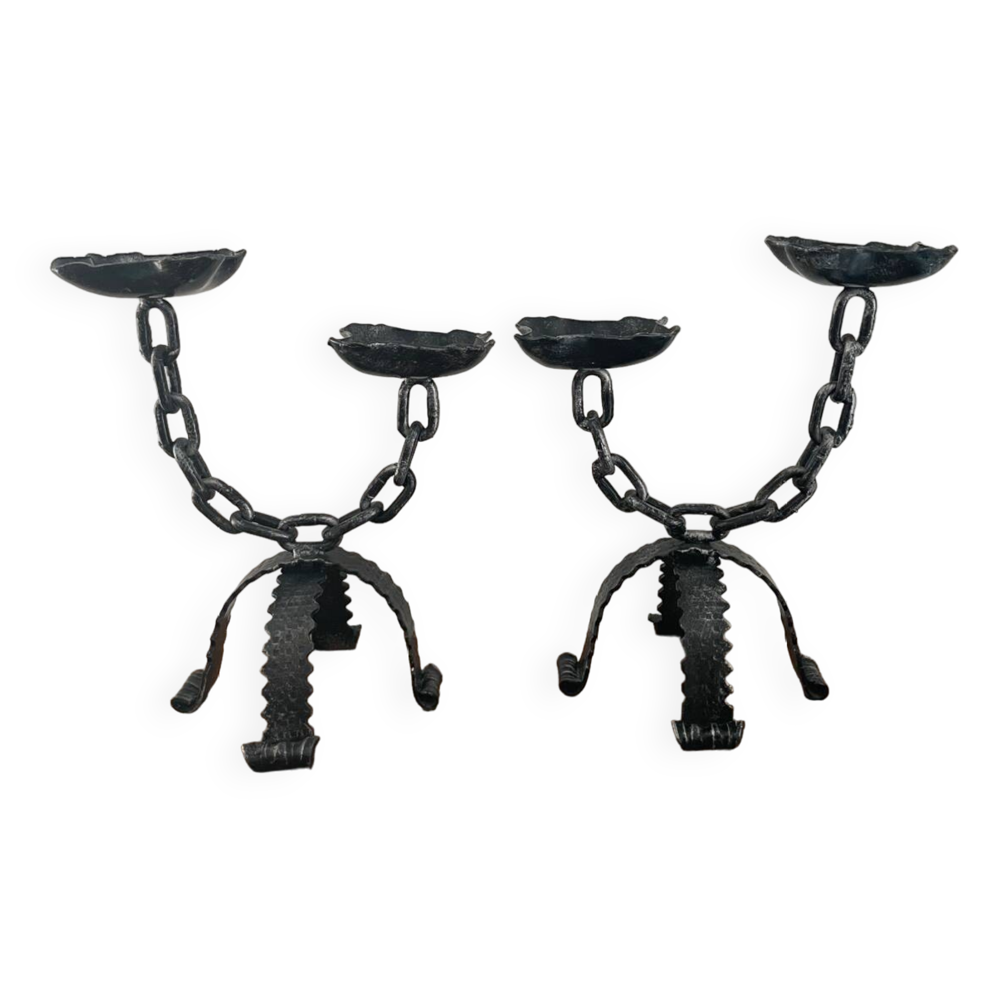Pair of large wrought iron candlesticks 1950