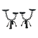 Pair of large wrought iron candlesticks 1950