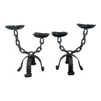 Pair of large wrought iron candlesticks 1950